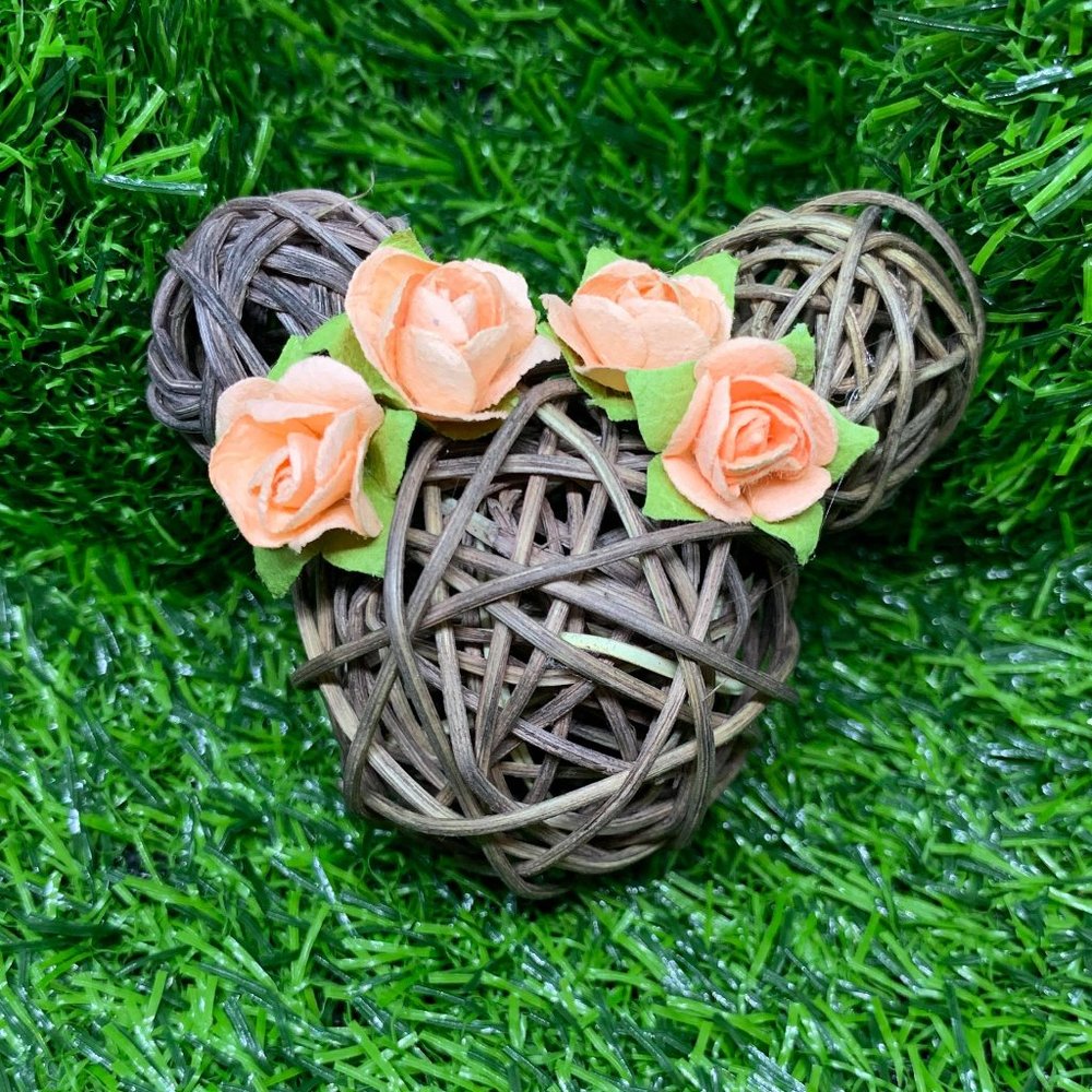Wooden Branch Ball Mouse Head with Peach Flowers